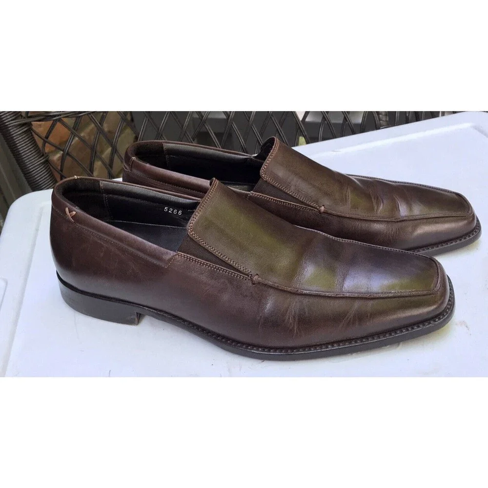 Gordon Rush Men's Elliot Slip-On loafers dress shoes brown leather Italy 9.5